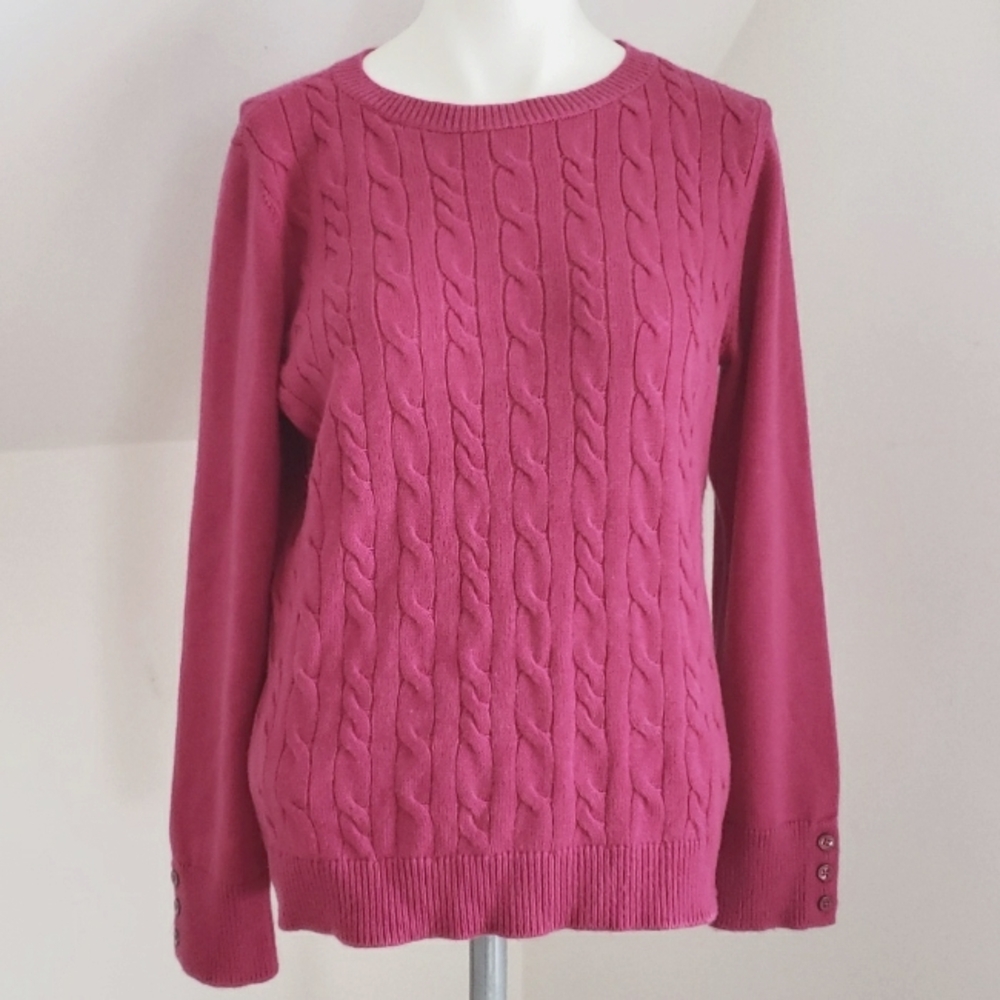 Talbots Petite Button Cuff Cable Knit Lambswool B… - image 5